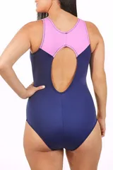 Malla enteriza deportiva negra con parte superior color borgoña.