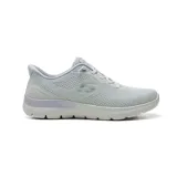 Championes deportivos Skechers Slip-Ins Summits - Sweet Skies de color gris, con tecnología sin manos, parte superior de malla técnica y cordones elásticos ajustables.