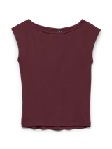 Top de manga corta con cuello bote y calce ajustado, confeccionado en tejido de punto suave con acabado elástico.