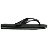 Ojotas Havaianas modelo Brasil Logo, color blanco, con tiras blancas y logo de la marca en relieve azul con la bandera de Brasil.