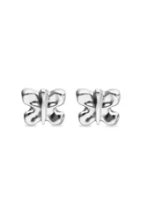 Aros tipo broquel con diseño de mariposa, realizados en aleación de metales con baño de plata de ley.