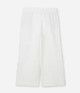 Pantalón largo de corte ancho, color blanco, con lazo en la cintura.