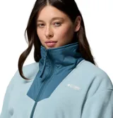 Campera de polar Columbia modelo Sequoia Grove, con cierre frontal completo, cuello alto y bolsillos laterales con cierre. Presenta un diseño en dos tonos de azul, con elástico en puños y dobladillo para mayor ajuste.