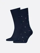 Pack de dos pares de medias Tommy Hilfiger color azul marino. Un par liso y otro con estampado de logos de la marca.