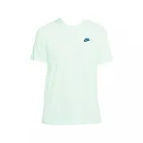 Remera de manga corta color verde menta, con cuello redondo y el logo de Nike bordado en azul oscuro en el pecho izquierdo.