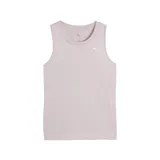 Musculosa deportiva Puma Train All Day Essentials de color rosado con el logo de la marca estampado en el pecho en color blanco, cuello redondo y diseño sin mangas.