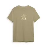 Remera color crema de manga corta con estampado en la espalda que incluye una ilustración y la frase "Big Waves Club" en color lila.