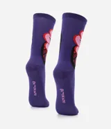 Medias de caña alta color violeta con estampa del personaje Him de Las Chicas Superpoderosas.