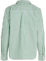 Camisa de corte amplio, a rayas verticales verdes y blancas, con cuello inglés, cierre frontal con botones y logo de Tommy Hilfiger bordado en el puño.