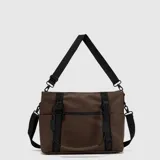 Tote bag color marrón con detalles en negro, diseñado con compartimento para laptop, organizadores internos y bolsillos con cierre. Incluye asas de mano y correa ajustable extraíble para llevar al hombro.