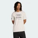Remera de algodón con cuello redondo y ajuste clásico. Presenta estampado frontal con el logo de Audi y Revolut F1 Team, además de las icónicas tres tiras de Adidas en las mangas.