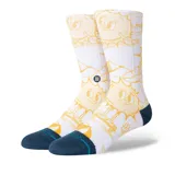 Medias blancas con diseño estampado de Sonny, el sol de los cereales Cocoa Puffs, con detalles en amarillo y azul.