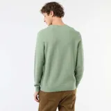Sweater de punto con textura de nido de abeja, color verde, con cuello redondo y mangas largas.