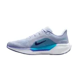 Championes de running Nike Air Zoom Pegasus 41, con diseño aerodinámico en tonos celestes y azules, suela blanca con tecnología de amortiguación y logo lateral en azul oscuro.