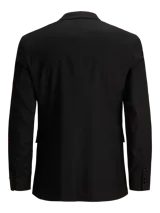 Blazer negro de poliéster reciclado con acabado elástico y corte slim.