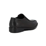 Zapato de vestir marrón oscuro de cuero, con elástico en los laterales.