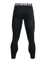 Calza deportiva Under Armour de ajuste compresivo, color negro, con cintura elástica visible con el logo de la marca y bolsillo lateral integrado.