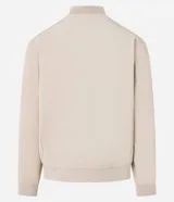 Campera tipo bomber masculina de color beige, con cuello, puños y ruedo acanalados. Presenta cierre frontal por cremallera, bolsillos laterales y acabado con tecnología repelente al agua.