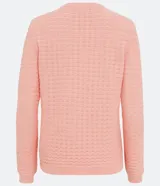 Blusa de punto color celeste con textura ondulada, cuello redondo y mangas largas.