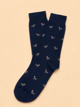 Medias de algodón color azul marino con estampado de pequeños perros.