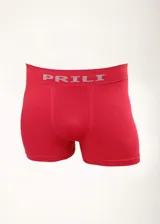 Boxer de microfibra liso color fucsia, sin costuras, con elástico en la cintura con la marca Prili en color plateado.