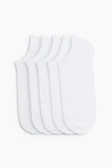 Pack de cinco pares de soquetes blancos de punto fino, confeccionados en mezcla de algodón y elastano con borde superior elástico.
