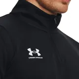 Buzo deportivo Under Armour Challenger Midlayer color naranja con paneles laterales en gris, cierre de cremallera hasta el pecho y logo de la marca en blanco.