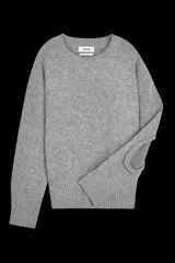 Sweater gris de tejido de punto liso con abertura en los codos.