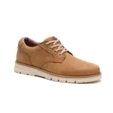 Zapato de cuero marrón claro Caterpillar, estilo derby bajo con cordones y suela gruesa de goma en tono beige.