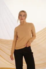 Polera negra de cuello alto y manga larga.