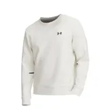 Buzo Under Armour Unstoppable Fleece color blanco hueso, de corte clásico, cuello redondo y mangas largas con puños acanalados. Presenta el logo de la marca bordado en el pecho y detalles en negro en los puños.