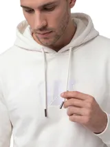 Buzo con capucha y bolsillo canguro marca Cat, color blanco, con logotipo bordado en el pecho y puños y banda inferior de punto elástico.