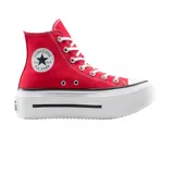 Championes Converse Chuck Taylor All Star Lift, color rojo, de caña alta y plataforma blanca con línea negra.
