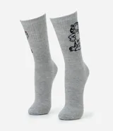 Medias de caña larga color gris melange, confeccionadas en tejido de algodón, con estampado del personaje Garfield en el lateral.