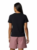Remera Columbia Sun Trek Ss Ii de color negro, con cuello redondo y manga corta. Presenta un diseño liso y clásico con el logo de la marca bordado en el pecho.