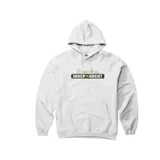 Canguro blanco con capucha y bolsillo tipo canguro. Estampado frontal con los logos de Emerica e Independent en dorado y negro.