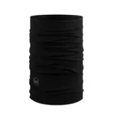 Cuello multifuncional de lana merino color negro, de diseño ligero y versátil, ideal para actividades al aire libre.