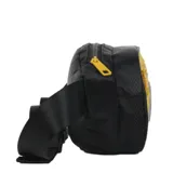 Riñonera negra con detalles en amarillo y logo de Los Angeles Lakers.
