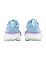 Championes Hoka Bondi 8 color celeste con detalles en lila y blanco.