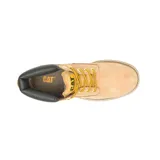 Bota de caña media Caterpillar modelo Colorado 2.0, confeccionada en cuero nubuck color miel. Presenta cuello acolchado en color negro, cordones bicolores, suela de goma dentada de alta tracción y detalles de marca en lengüeta y lateral.