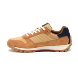 Championes Caterpillar modelo Trigen Mesh, color marrón con detalles en azul marino y beige, confeccionados en ante y malla, con cordones blancos, entresuela de EVA ligera y suela dentada de goma.