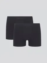 Pack de dos calzoncillos bóxer largos, uno negro y otro azul marino, confeccionados en algodón y elastano, con elástico personalizado en la cintura.