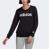 Buzo Adidas de mujer, color negro con logo Adidas en blanco en el frente y las tres tiras características de la marca en blanco en los puños.