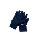 Guantes deportivos Umbro de color negro, con el logo de la marca impreso en blanco en el dorso y un clip plástico de sujeción lateral.
