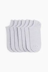 Pack de siete pares de soquetes grises de algodón con borde superior elástico.