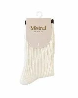 Media larga de tejido acanalado con detalle de raya en el borde superior, marca Mistral.