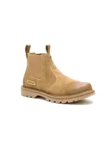 Bota Chelsea Caterpillar modelo Grader, de color marrón tostado, confeccionada en gamuza con paneles elásticos laterales y suela de goma tractorada.