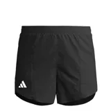Short deportivo Adidas de running para mujer, color negro, con cintura elástica y logo de la marca estampado en blanco en la pierna derecha.