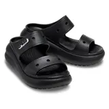 Sandalias plataforma Crocs modelo Classic Crush, color negro con diseño de dos tiras y suela alta.