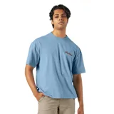 Remera de manga corta Dickies, color azul, con logo de la marca estampado en el pecho en tonos marrones. Presenta un corte relajado y cuello redondo.
